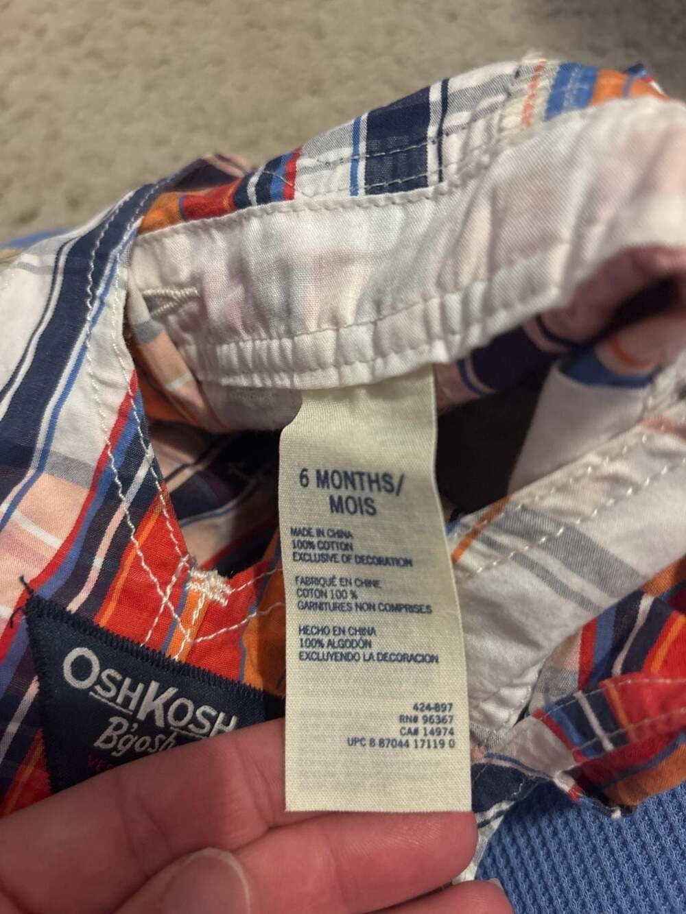 NWT OshKosh B'gosh Baby Boy Plaid Shortalls Overalls 6M Orange Blue White - Picture 5 of 6